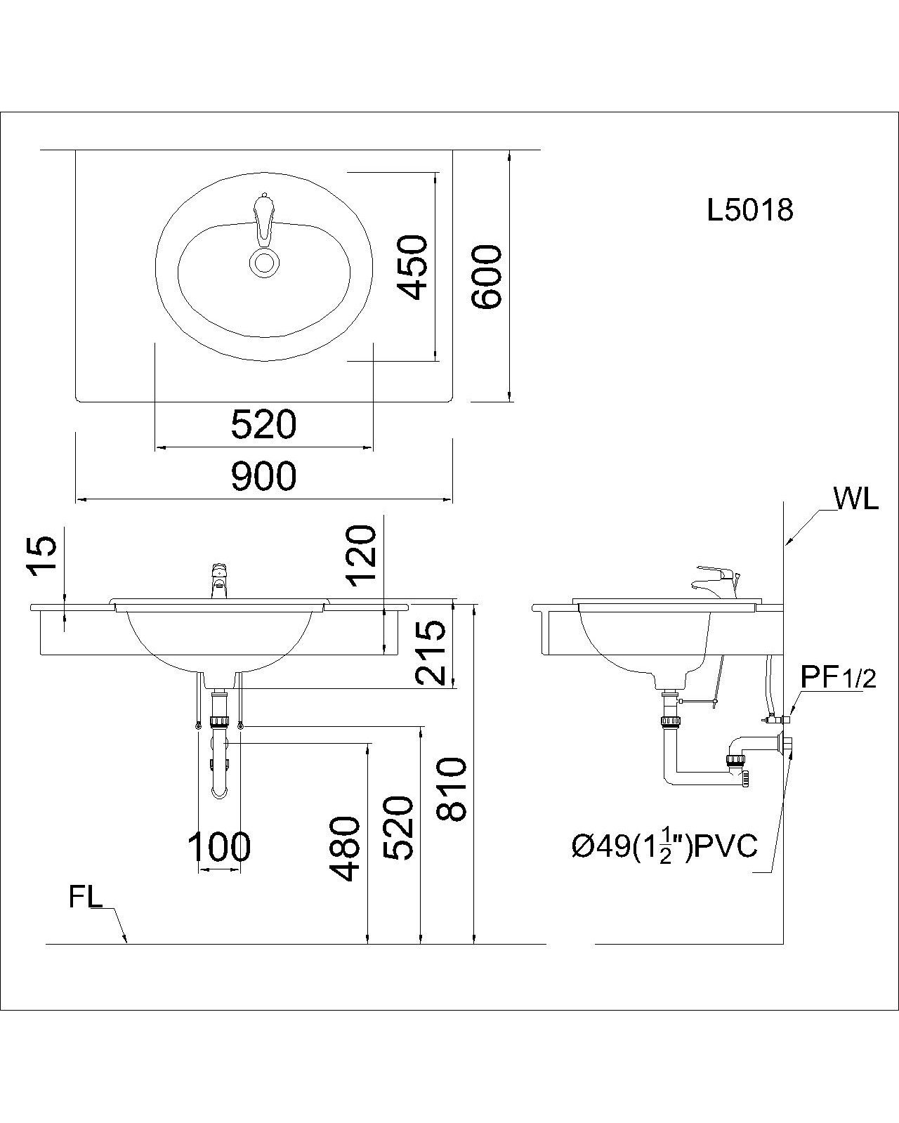 Chậu lavabo dương vành Caesar L5018 - 19