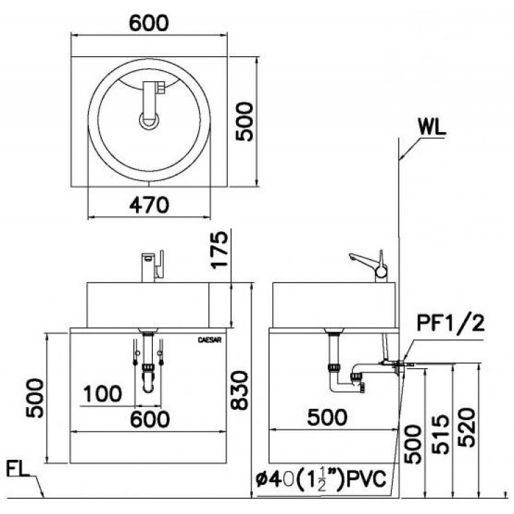 Chậu lavabo đặt bàn Caesar LF5240