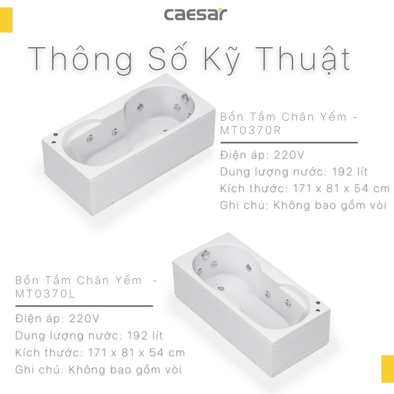 Bồn tắm chân yếm 1m7 massage Caesar MT0370L(R) - 10