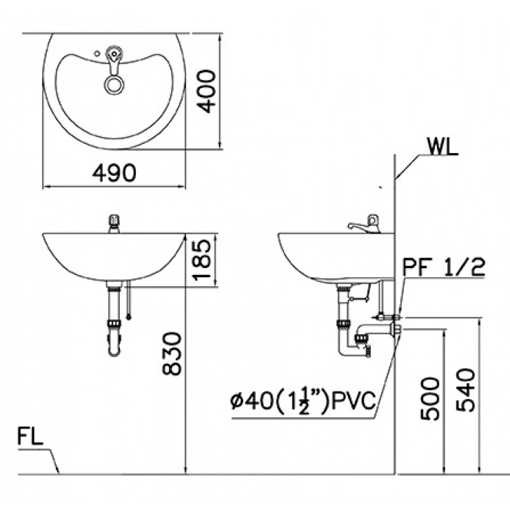 Chậu rửa lavabo treo tường Caesar L2150 (L2150S)
