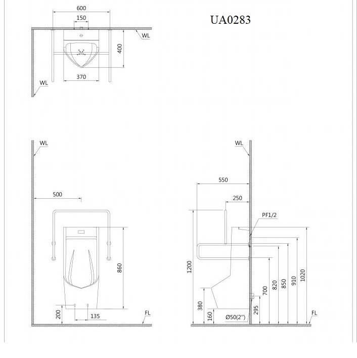 Bồn tiểu nam treo tường van cảm ứng Caesar UA0283 - 17