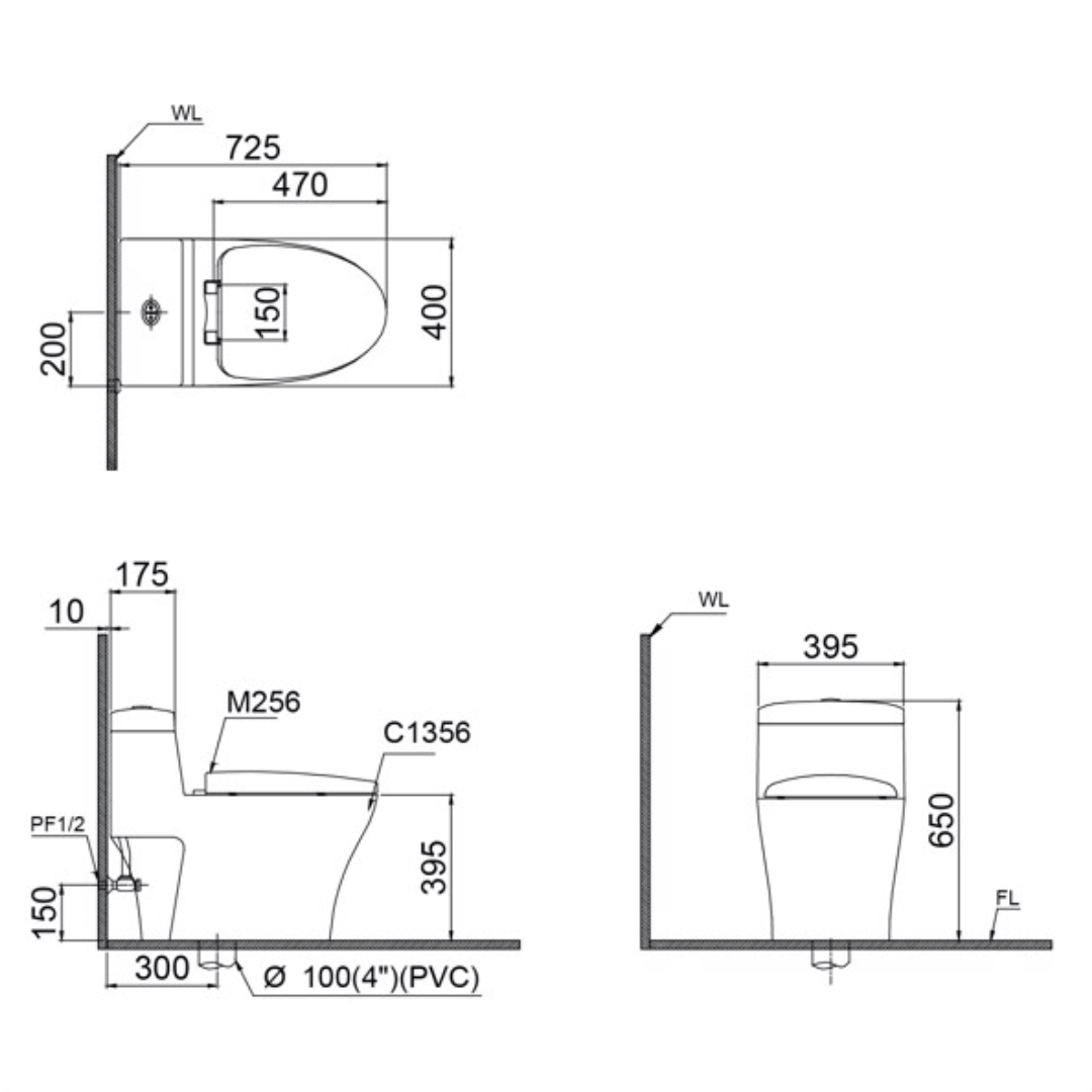 Bồn cầu 1 khối nắp điện tử Caesar CD1356+TAF200H - 2