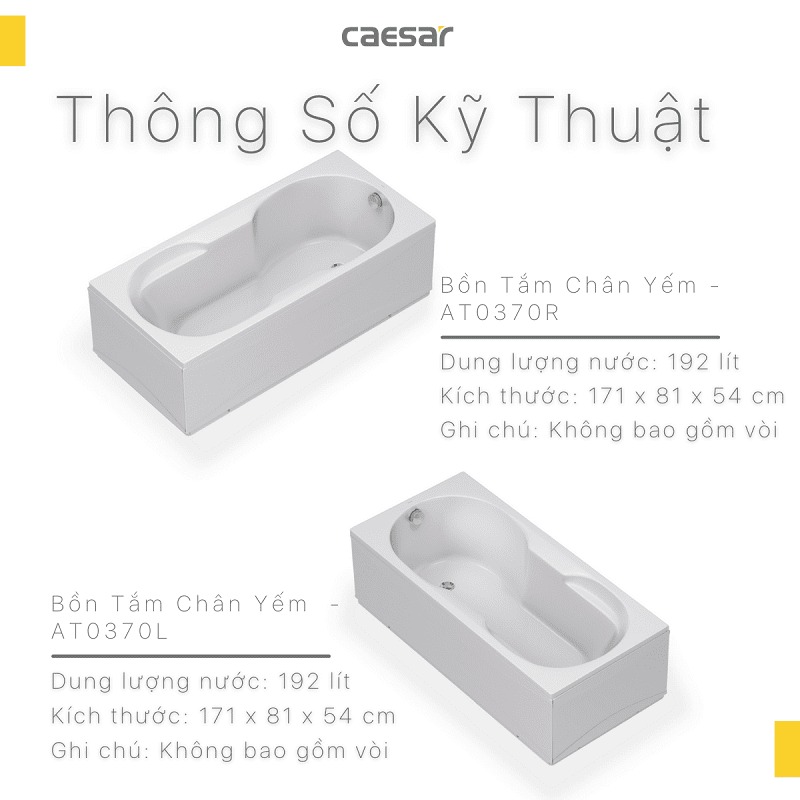 Bồn tắm chân yếm 1m7 Caesar AT0370L(R) - 9