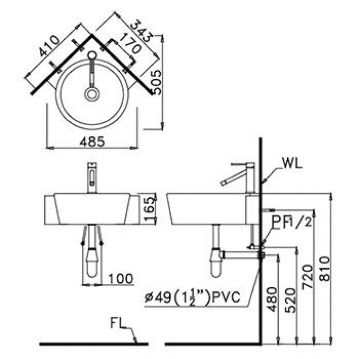 Chậu rửa lavabo treo tường đặt góc Caesar LF5238