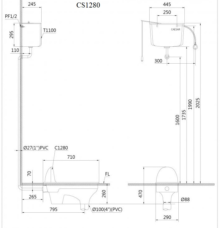 Bồn cầu xí xổm Caesar CS1280 - 13