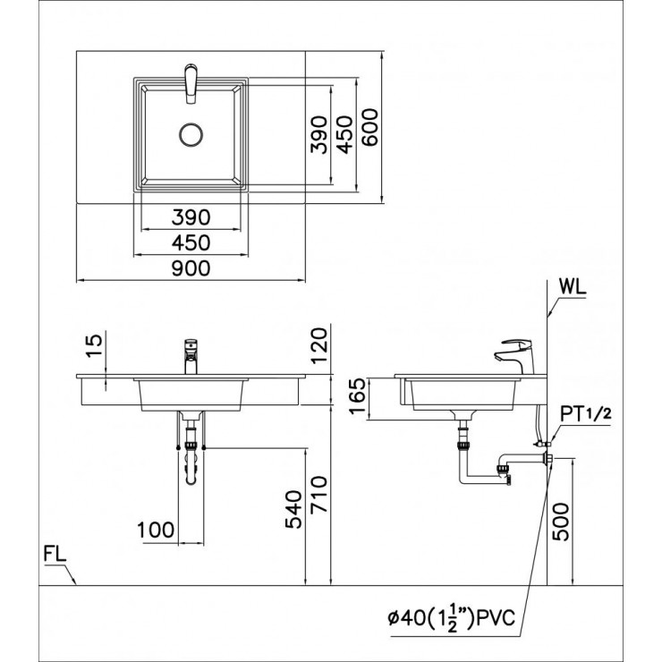 Chậu rửa mặt lavabo âm bàn Caesar LF5128 - 3