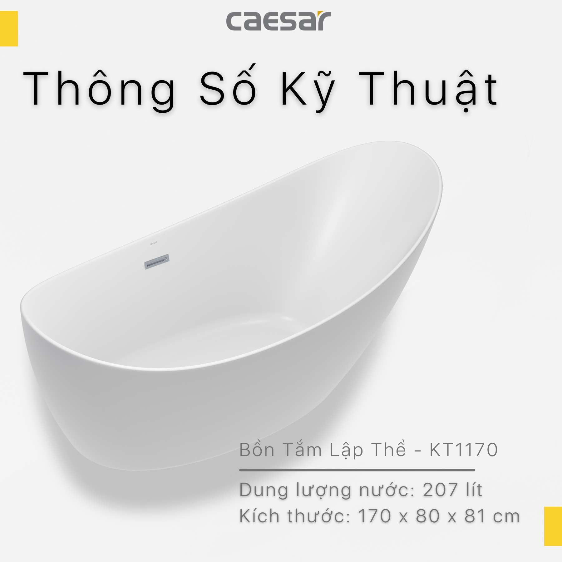 Bồn tắm đặt sàn 1m7 Caesar KT1170 - 16