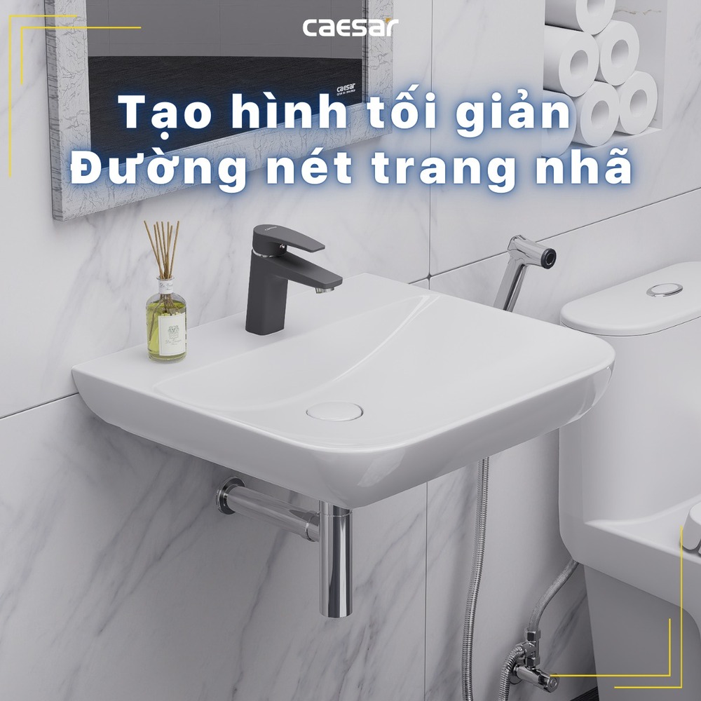 Chậu lavabo treo tường chân lửng Caesar LF5370 + PF2463 - 3