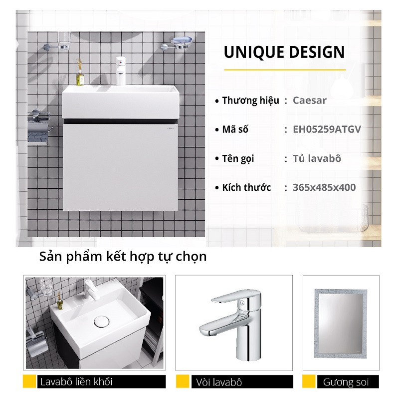 Bộ tủ lavabo Caesar LF5259+EH05259ATGV - 12