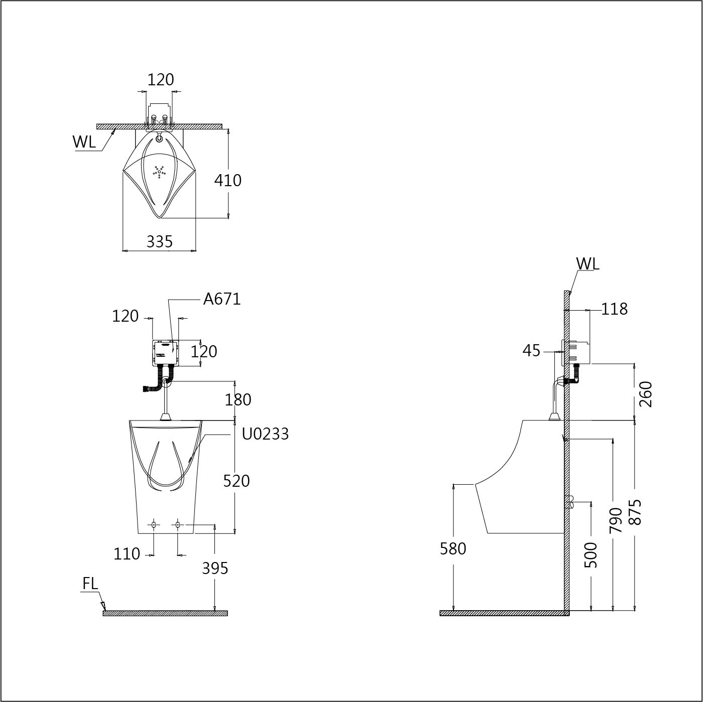 Bồn tiểu nam treo tường thoát ngang Caesar U0233 - 12