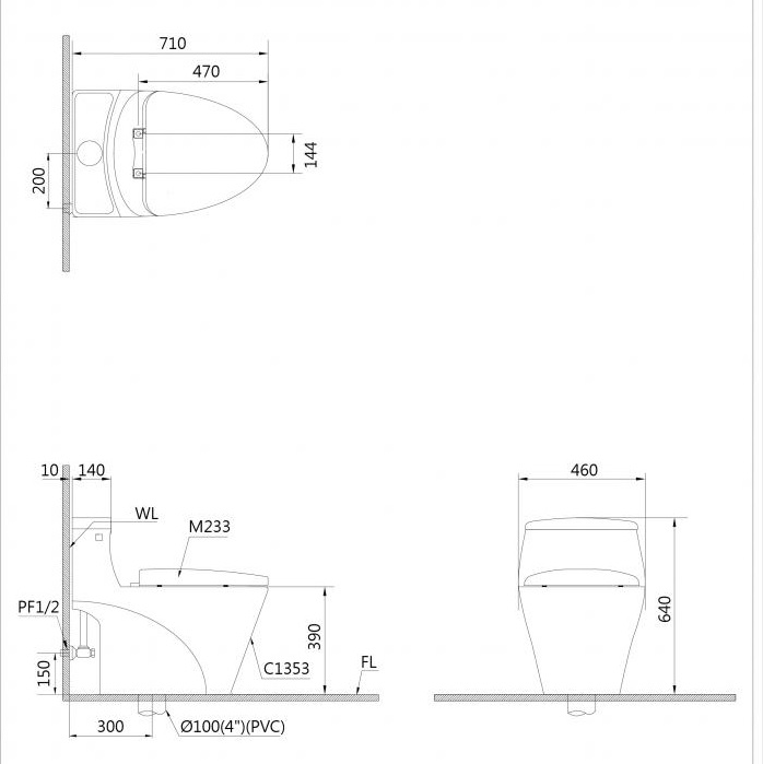 Bồn cầu 1 khối Caesar C1353 nắp êm - 28