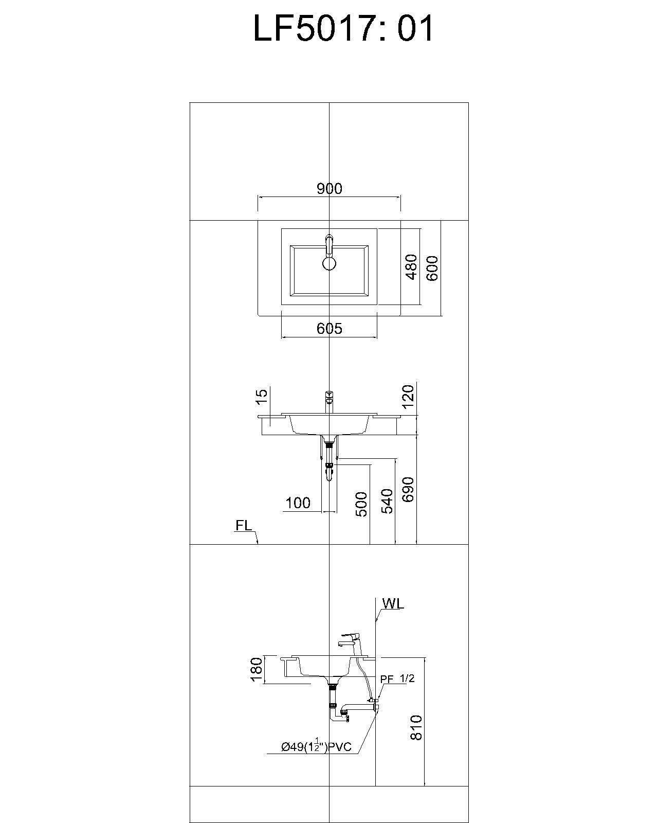 Chậu lavabo dương vành Caesar LF5017 - 16