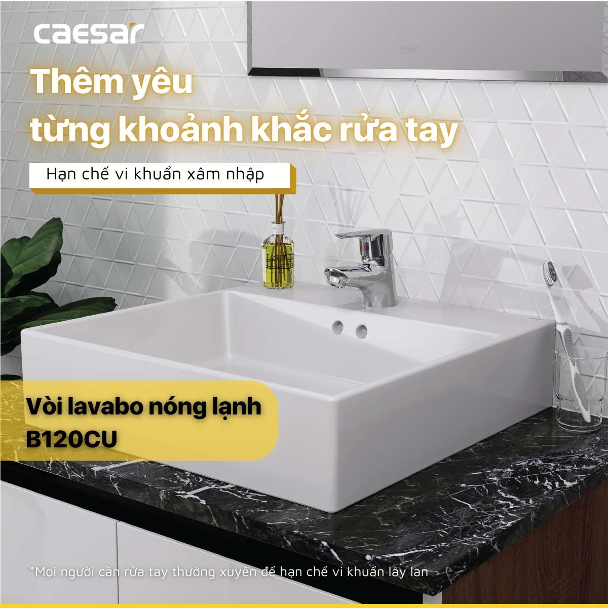 Vòi chậu lavabo nóng lạnh Caesar B120CU - 3