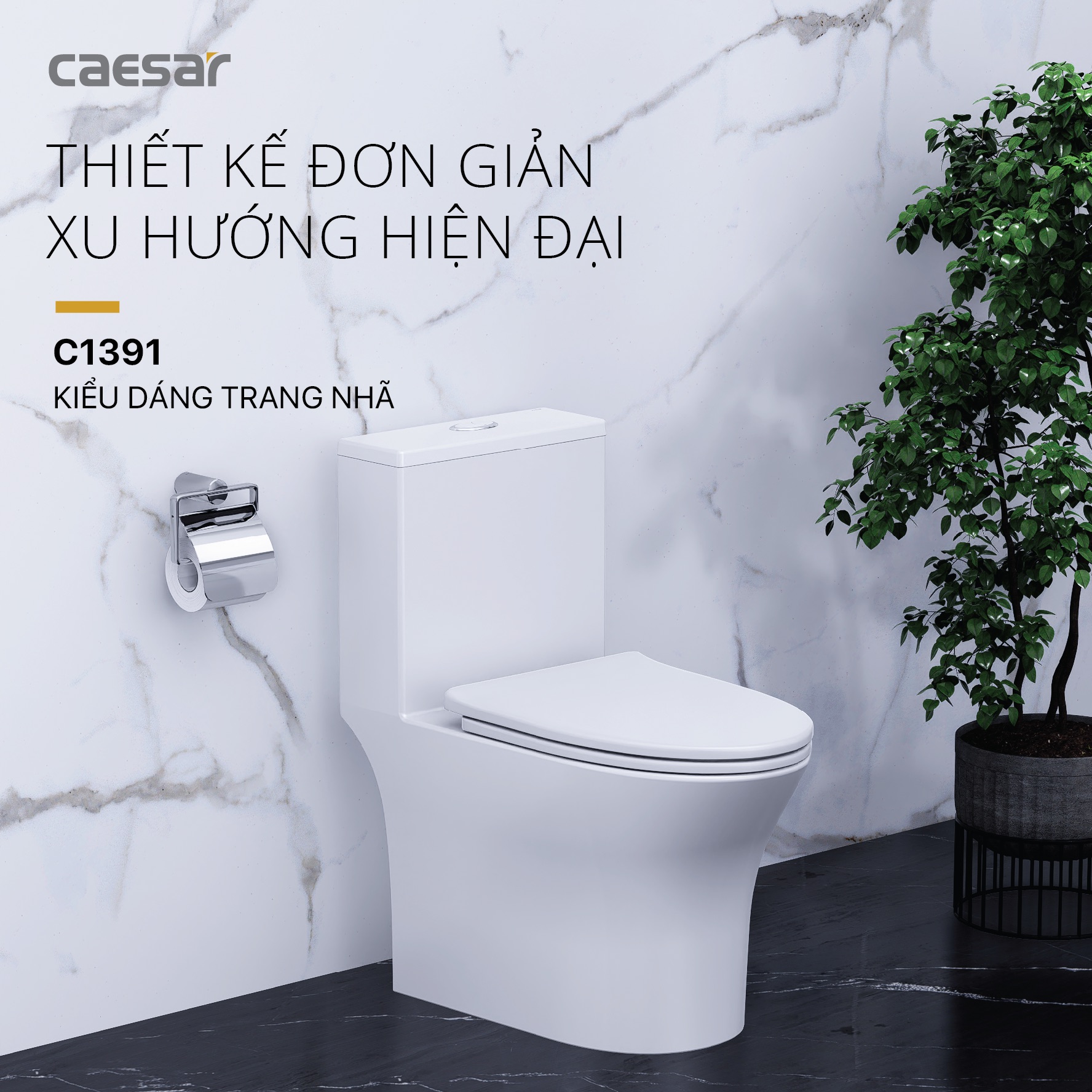 Bồn cầu 1 khối nắp êm Caesar C1391 - 12