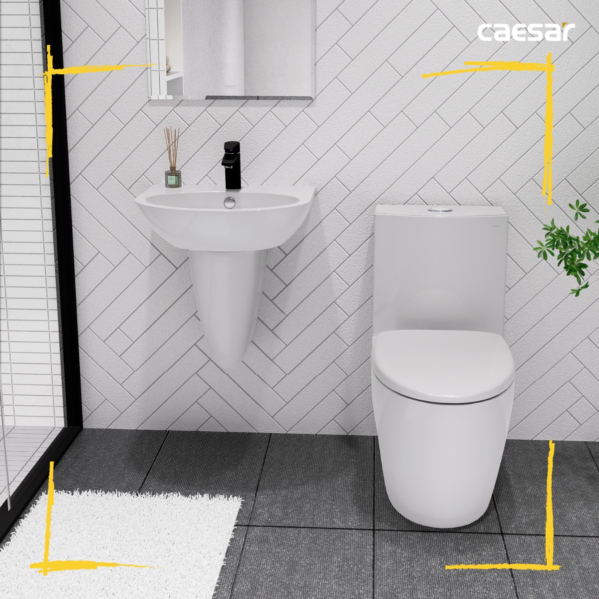 Bồn cầu 2 khối nắp rửa cơ Caesar CD1345+TAF060 - 10
