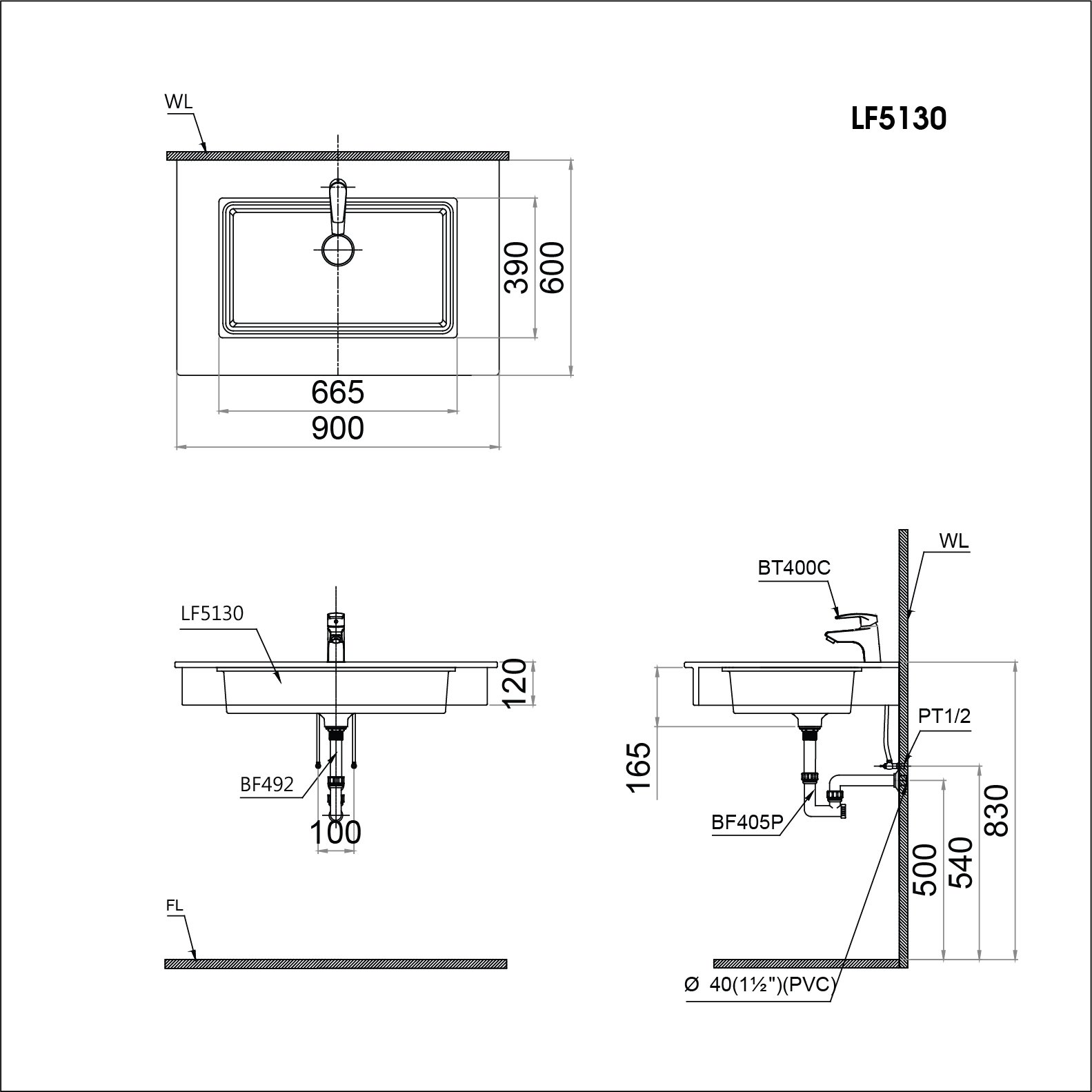Chậu rửa mặt lavabo âm bàn Caesar LF5130 - 7