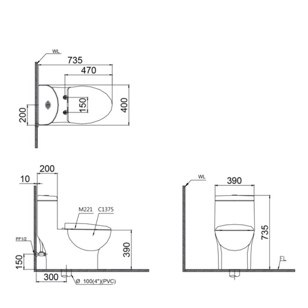 Bồn cầu 1 khối nắp điện tử Caesar CD1375+TAF200H - 2