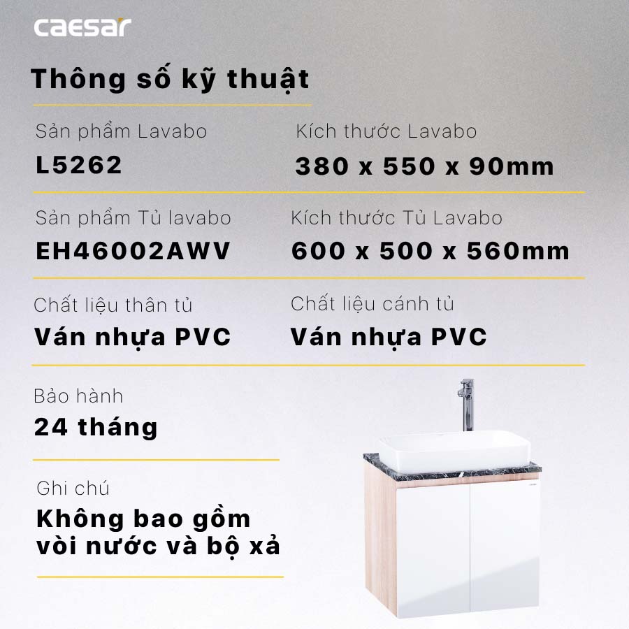 Bộ tủ lavabo Caesar L5262+EH46002AWV - 14
