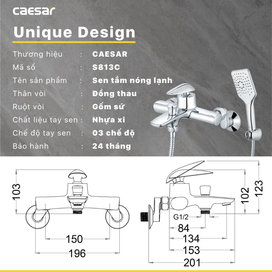 Bộ vòi sen tắm nóng lạnh Caesar S813C - 19