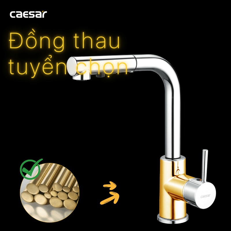 Vòi bếp dây rút nóng lạnh Caesar K915C - 24