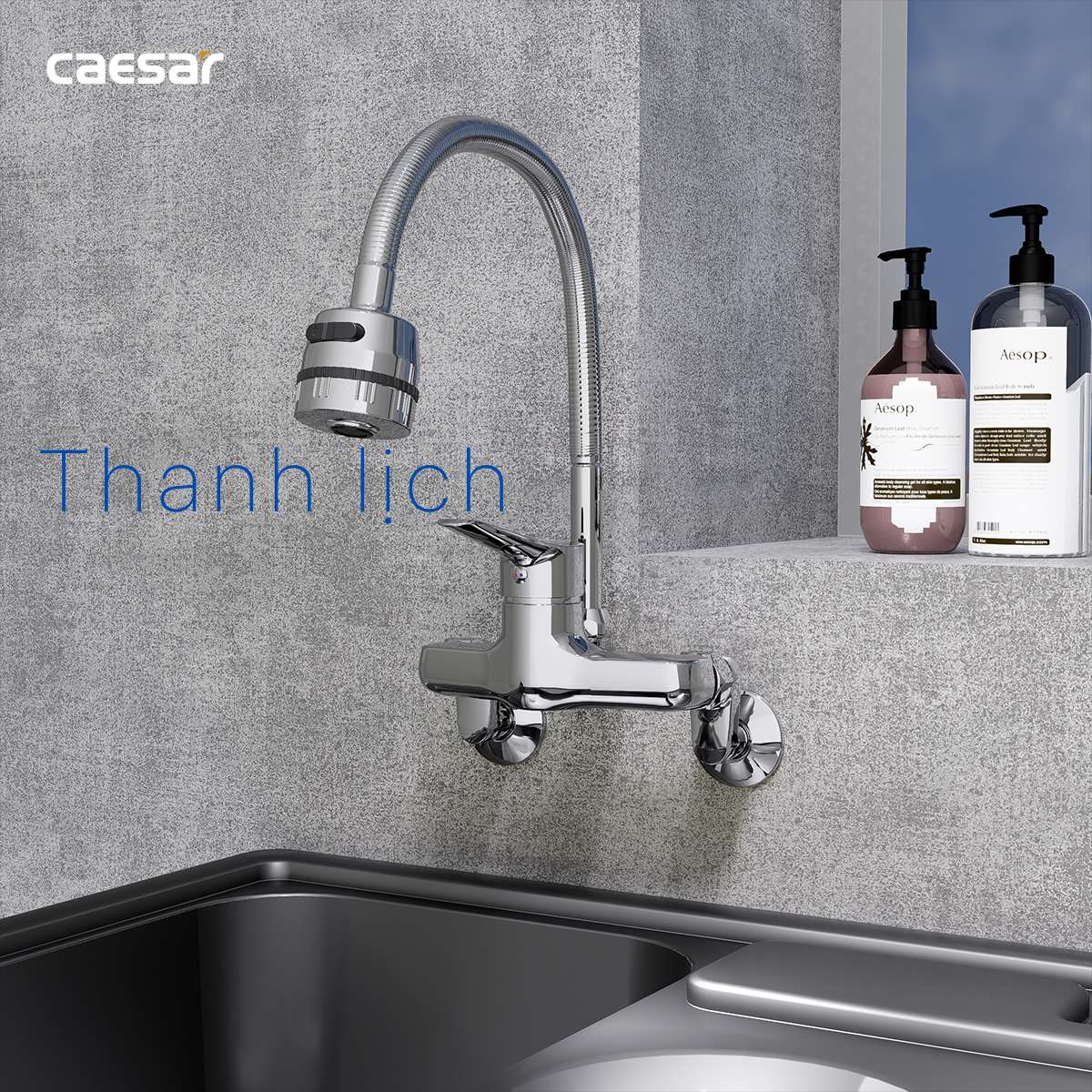 Vòi bếp nóng lạnh gắn tường Caesar K526C - 19