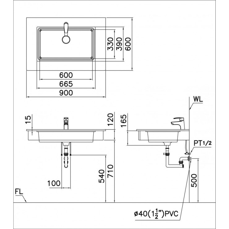 Chậu rửa mặt lavabo âm bàn Caesar LF5130