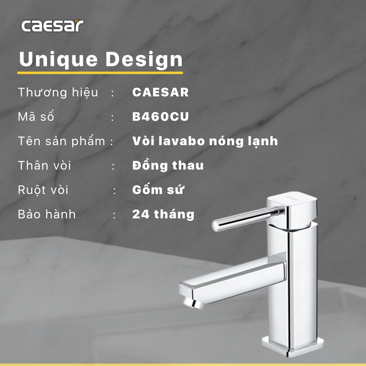 Vòi chậu lavabo nóng lạnh Caesar B460CU - 15