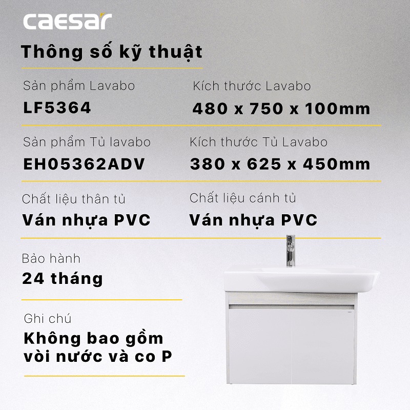 Bộ tủ lavabo Caesar LF5364+EH05362ADV - 13