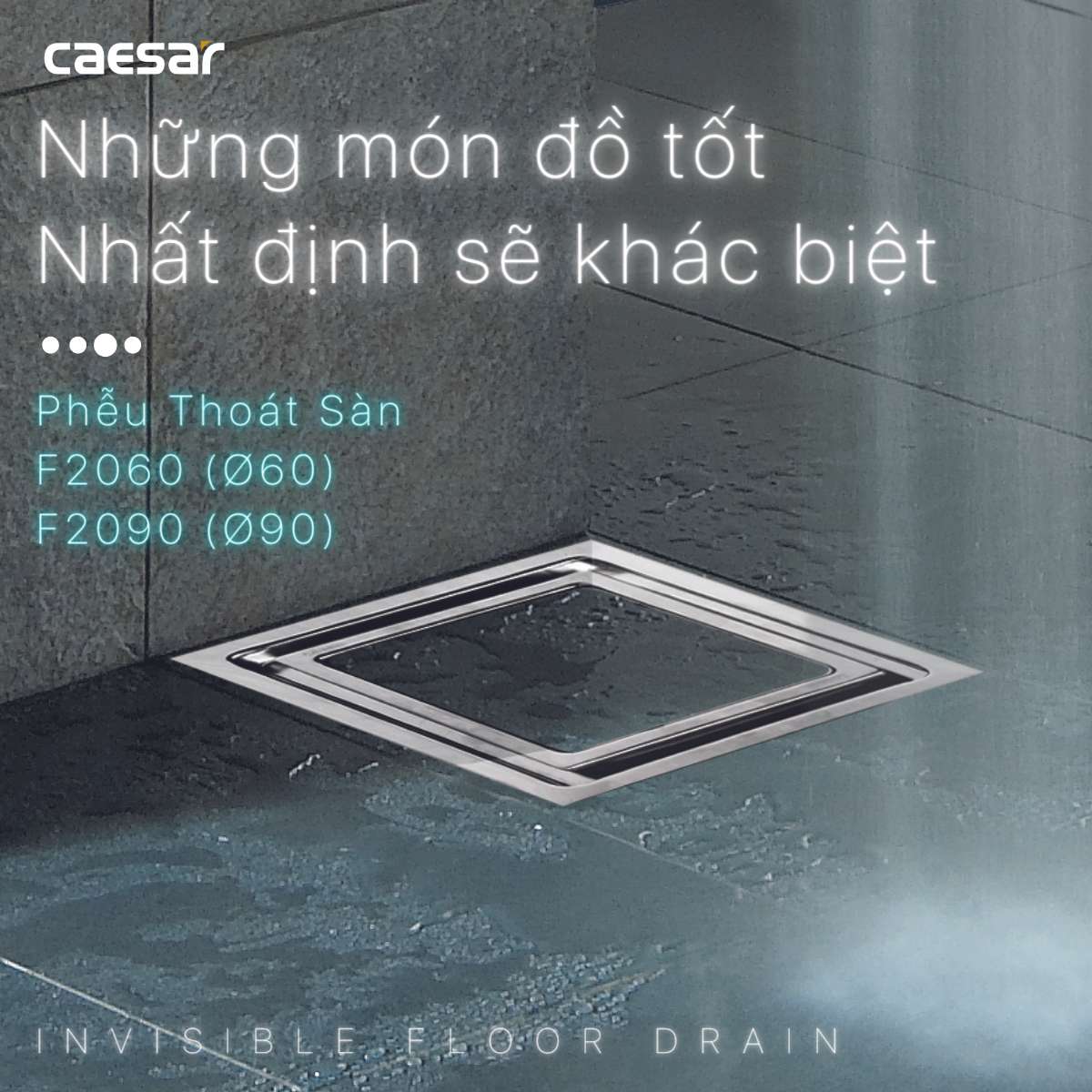 Phễu thoát sàn inox 304 20x20cm φ60 Caesar F2060 - 2