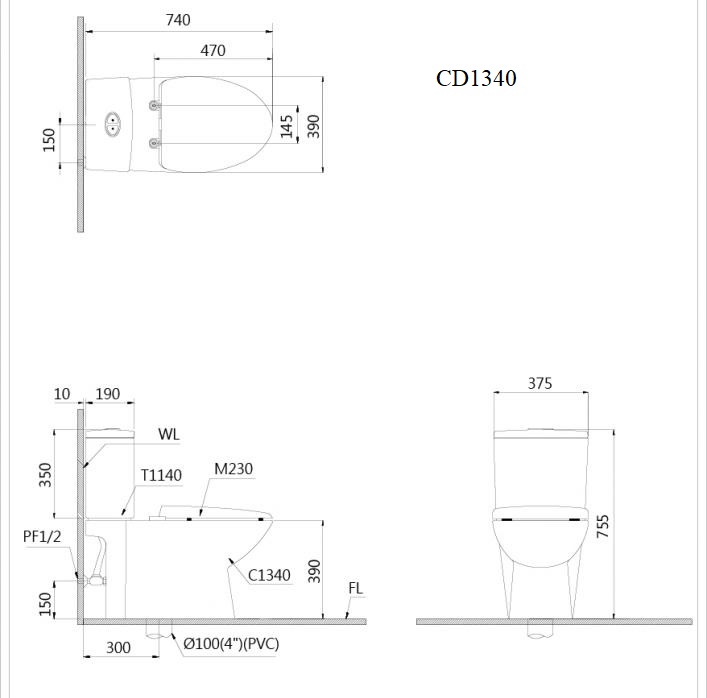 Bồn cầu 2 khối Caesar CD1340 nắp đóng êm - 20