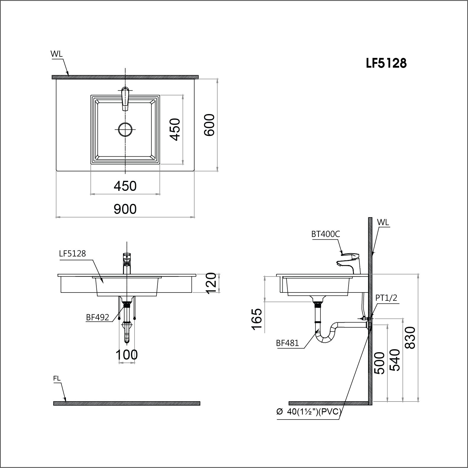Chậu rửa mặt lavabo âm bàn Caesar LF5128 - 4
