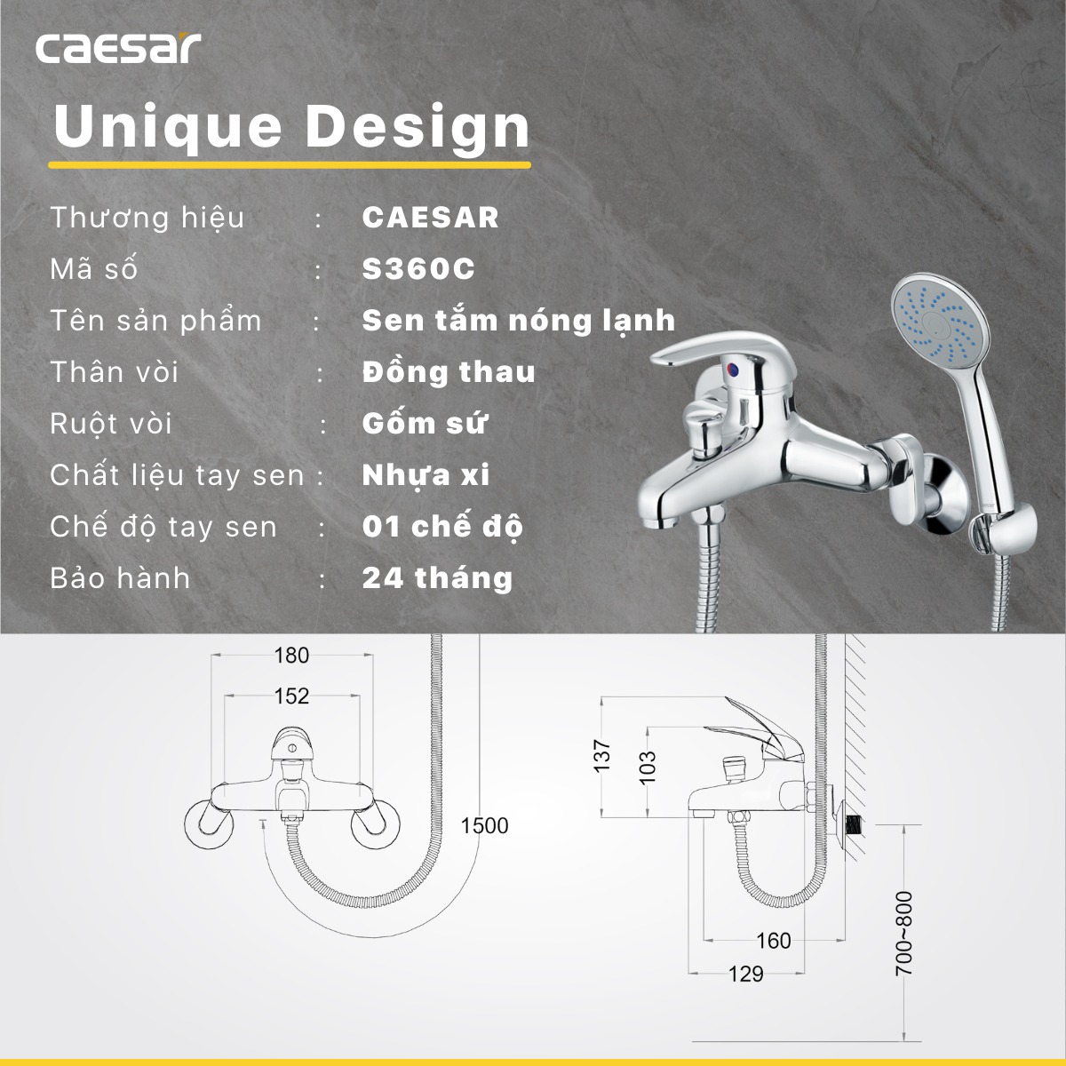 Bộ vòi sen tắm nóng lạnh Caesar S360C - 16
