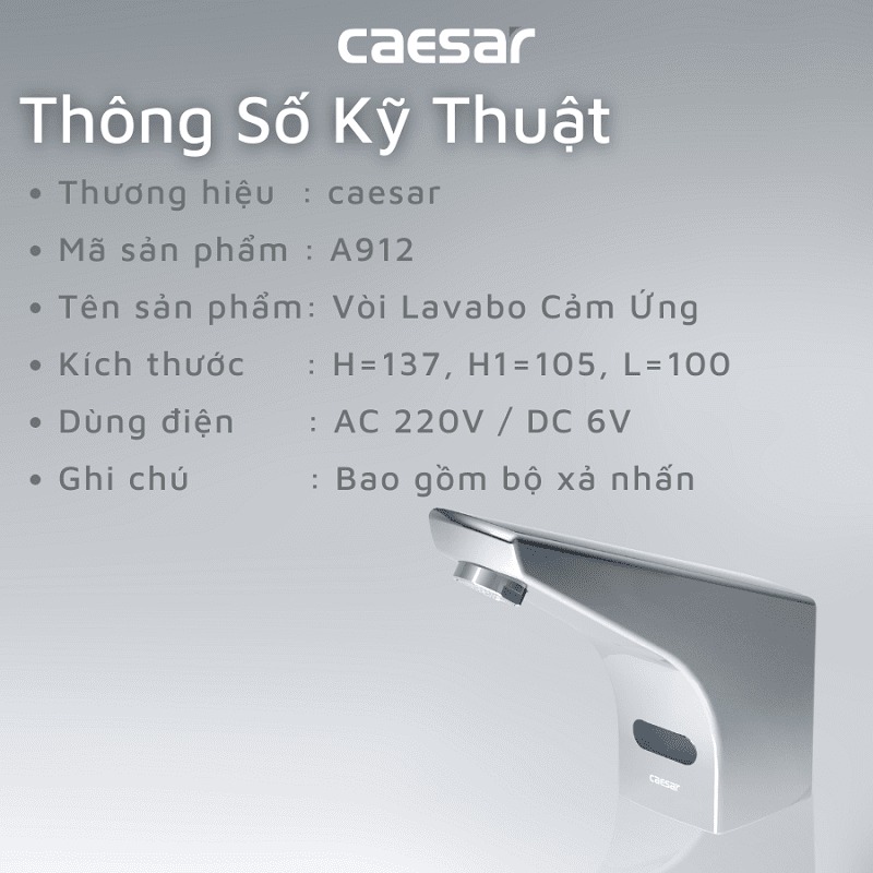 Vòi chậu lavabo cảm ứng nước lạnh Caesar A912 - 16