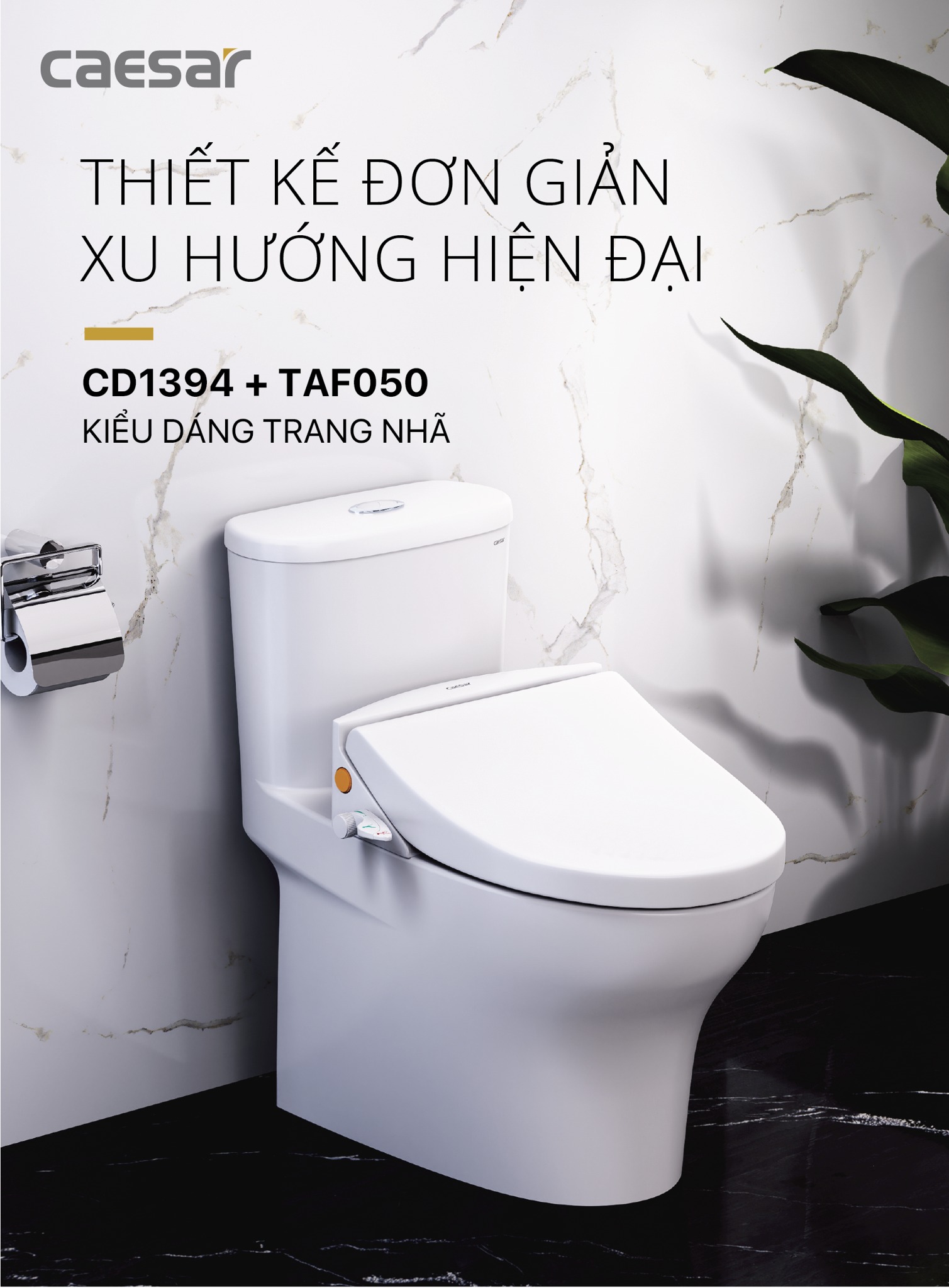 Bồn cầu 1 khối nắp rửa cơ Caesar CD1394+TAF050 - 2
