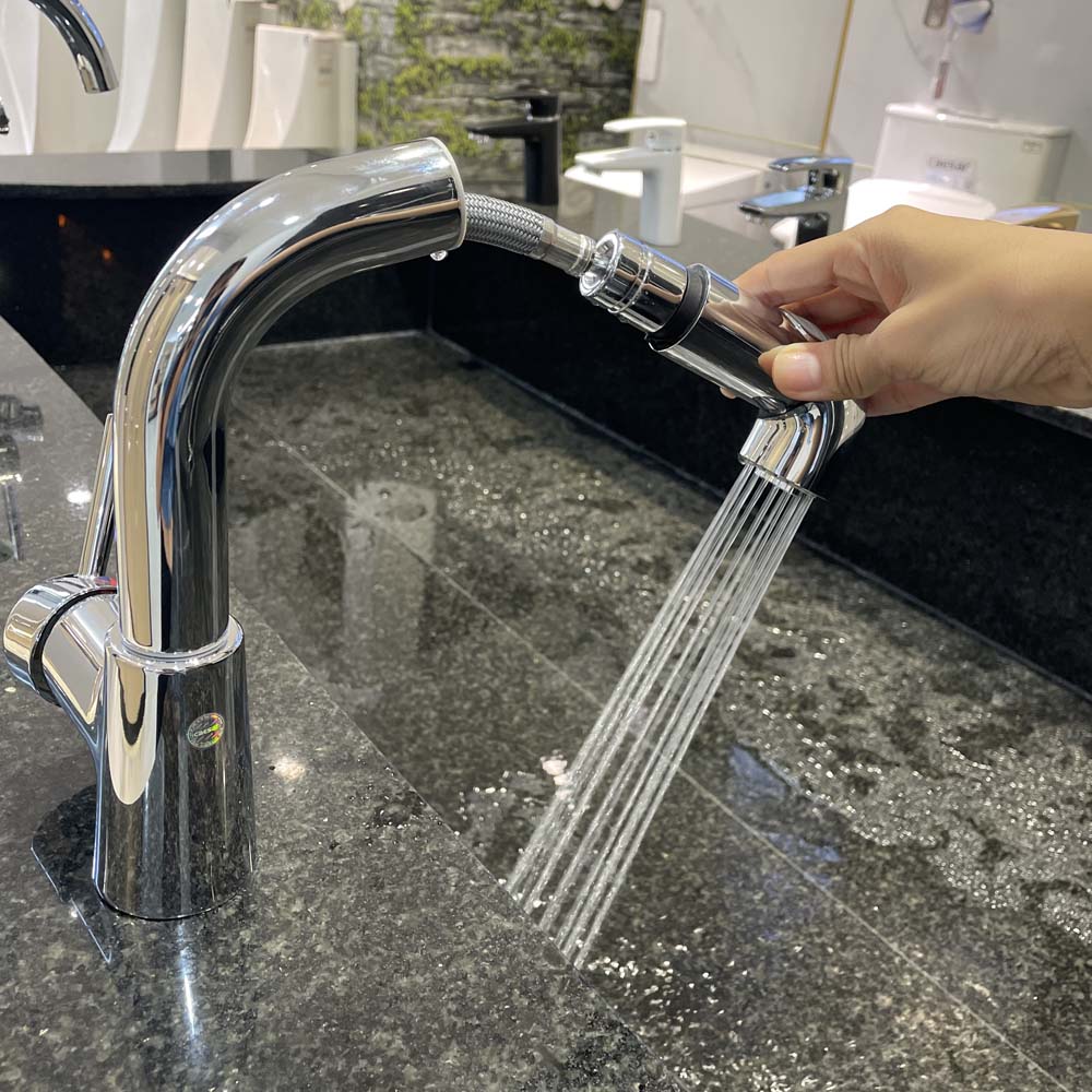 Vòi chậu lavabo dây rút nóng lạnh Caesar B900CU - 4