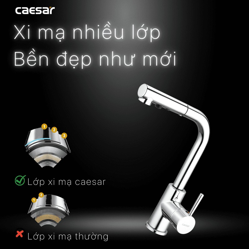 Vòi bếp dây rút nóng lạnh Caesar K915C - 28