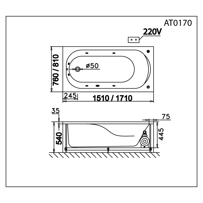Bồn tắm xây 1m7 Caesar AT0170 - 12