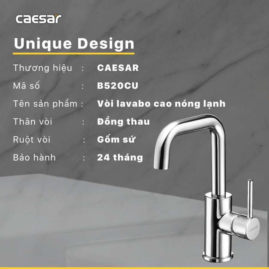 Vòi chậu lavabo nóng lạnh Caesar B520CU - 14