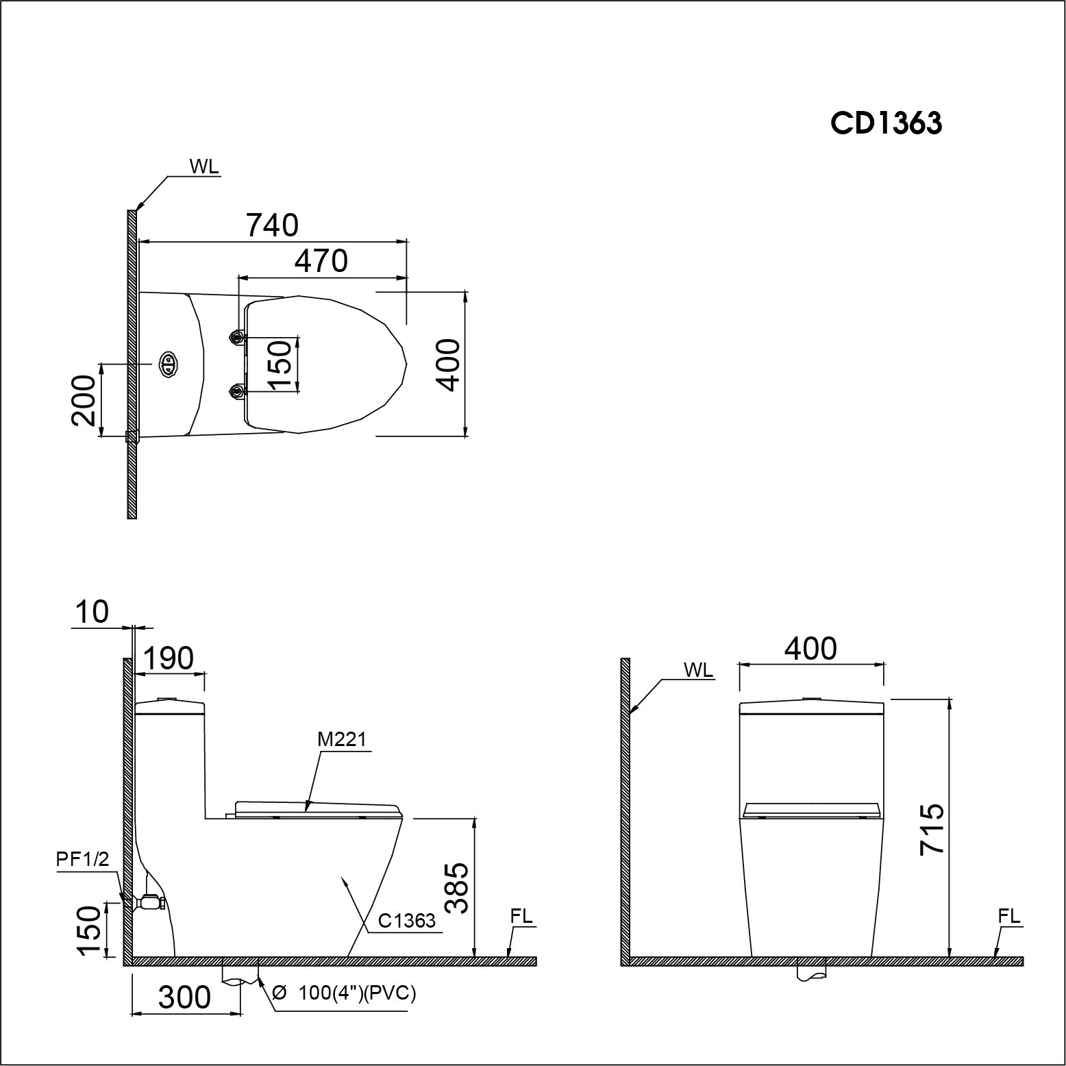 Bồn cầu 1 khối Caesar C1363 (CD1363) nắp đóng êm - 16