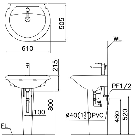 Chân chậu lavabo dài Caesar P2437 - 2