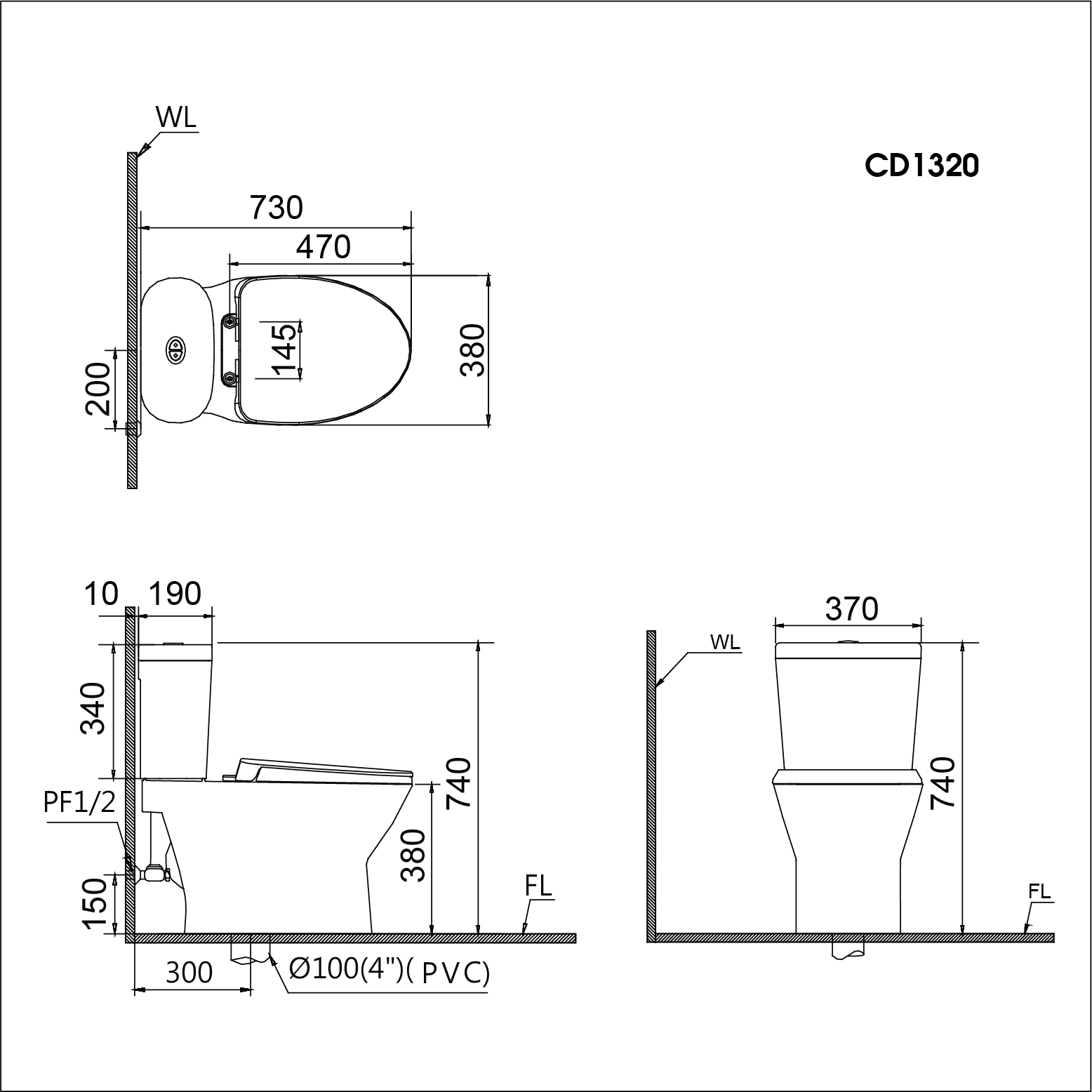 Bồn cầu 2 khối Caesar CD1320 nắp đóng êm - 6