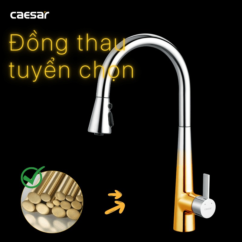 Vòi bếp dây rút nóng lạnh Caesar K905C - 26