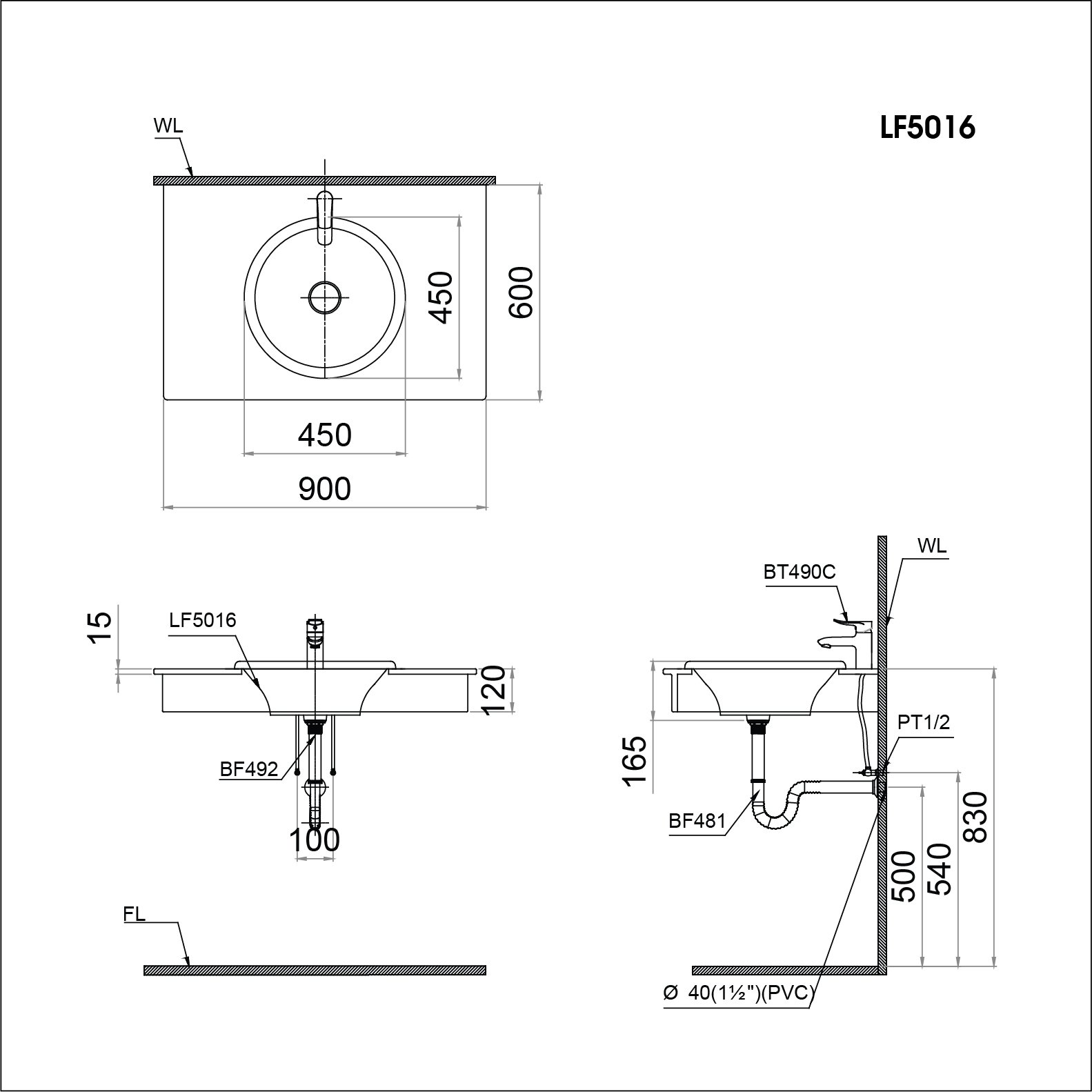 Chậu lavabo dương vành Caesar LF5016 - 13