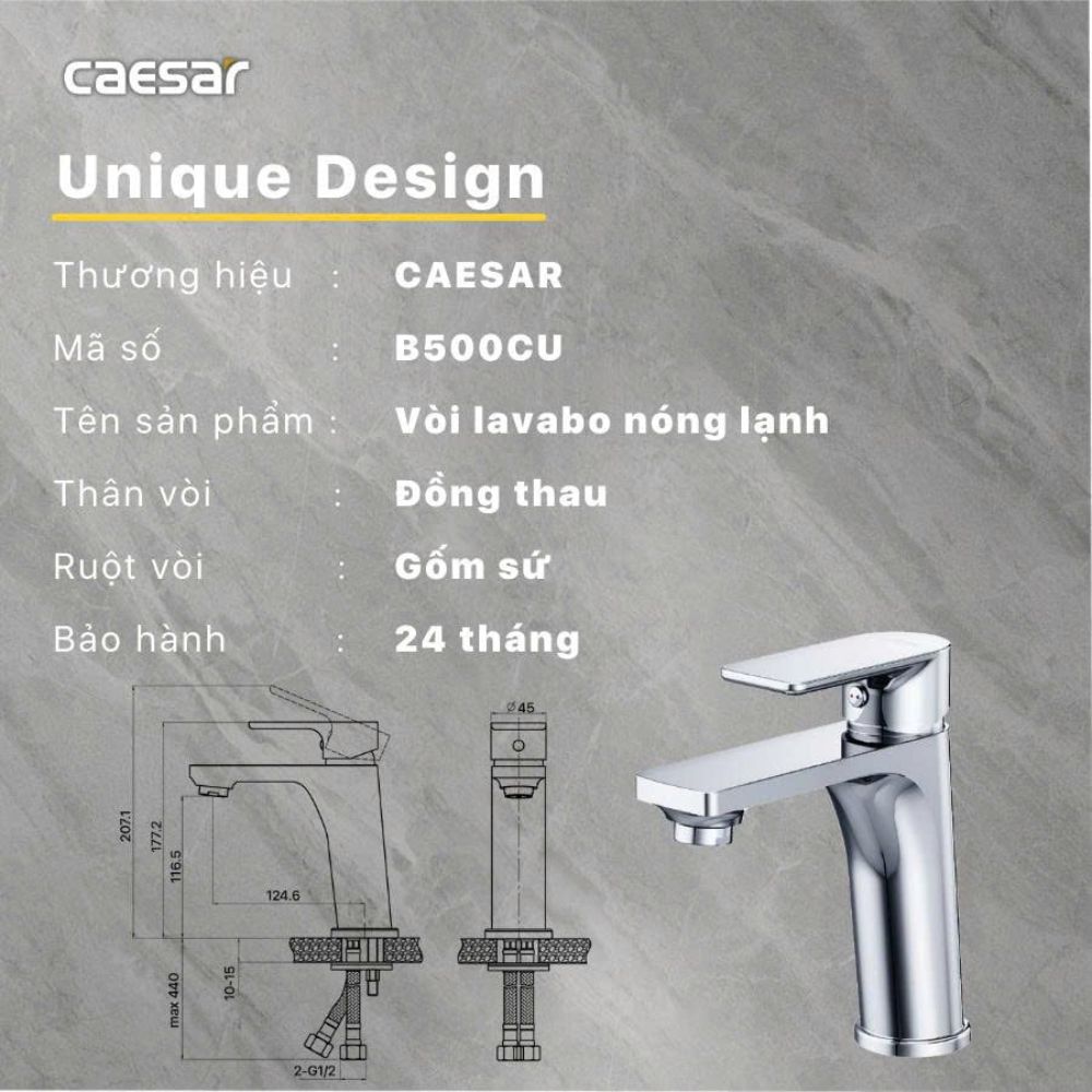 Vòi chậu lavabo nóng lạnh Caesar B500CU - 8