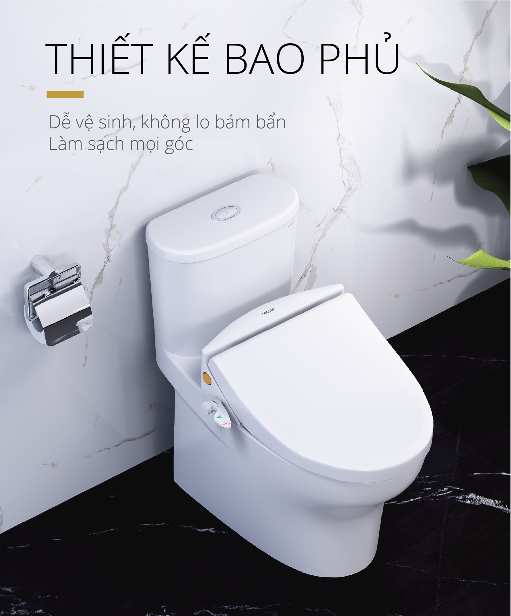 Bồn cầu 1 khối nắp rửa cơ Caesar CD1394+TAF050 - 4