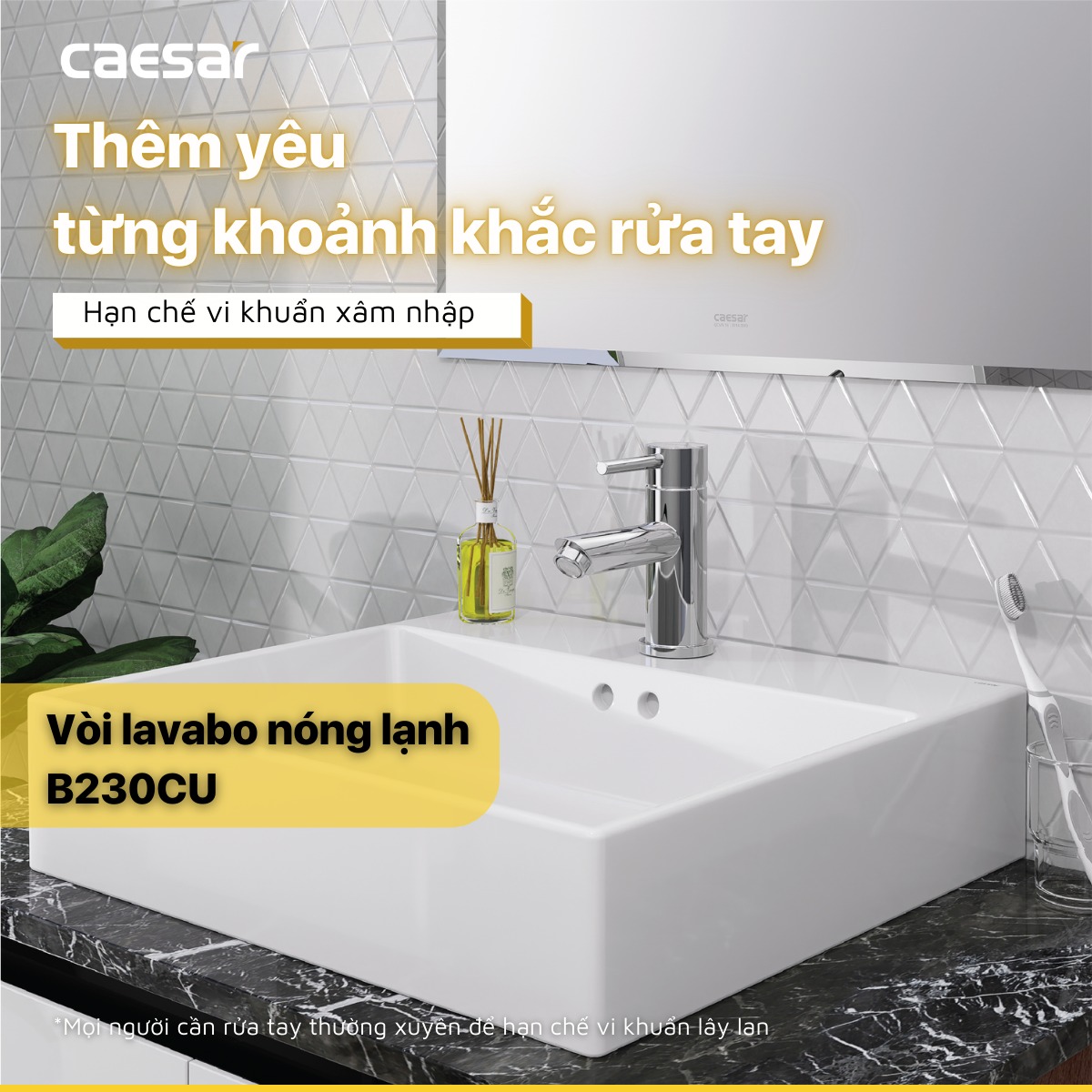 Vòi chậu lavabo nóng lạnh Caesar B230CU - 3