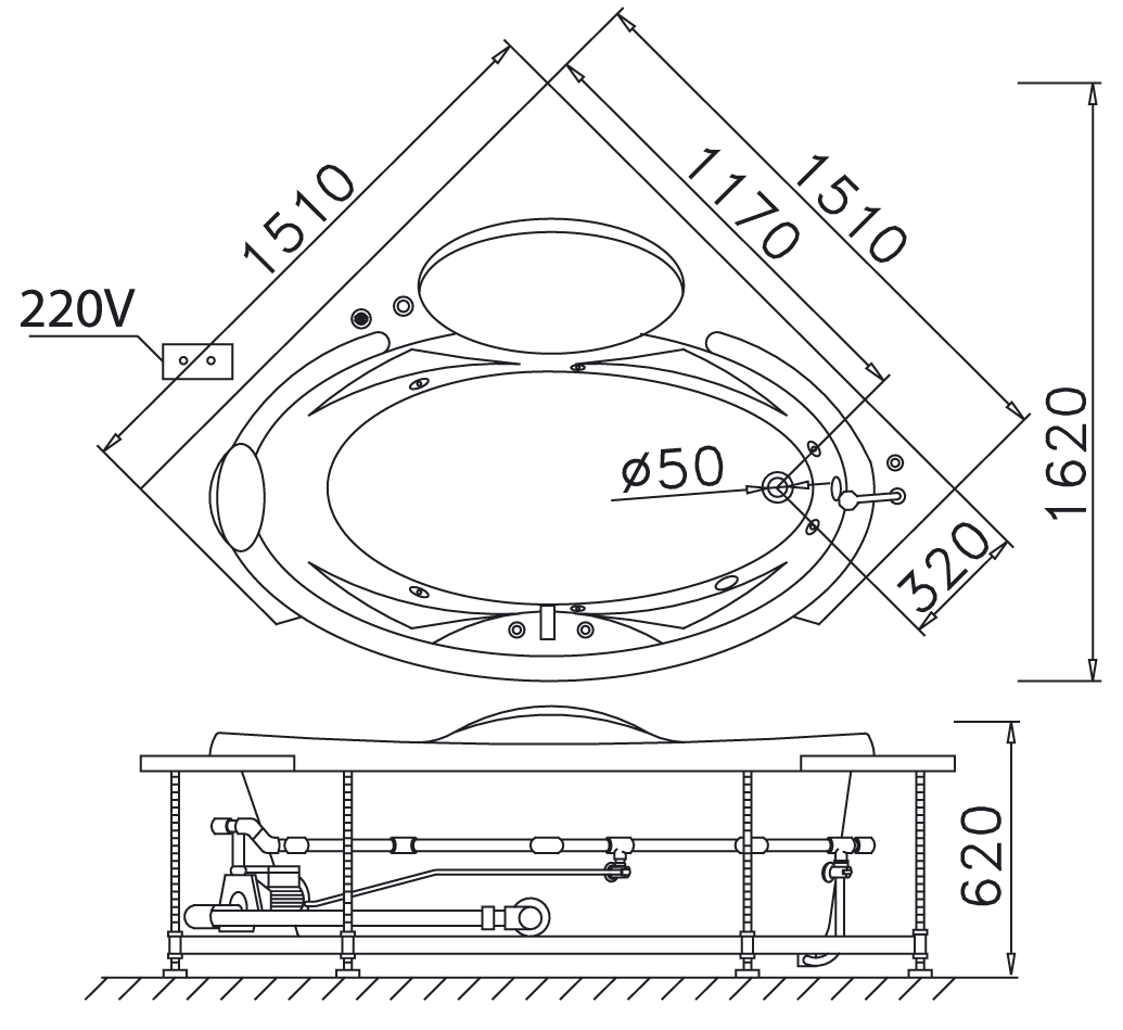 Bồn tắm xây đặt góc 1m5 Caesar AT5150A