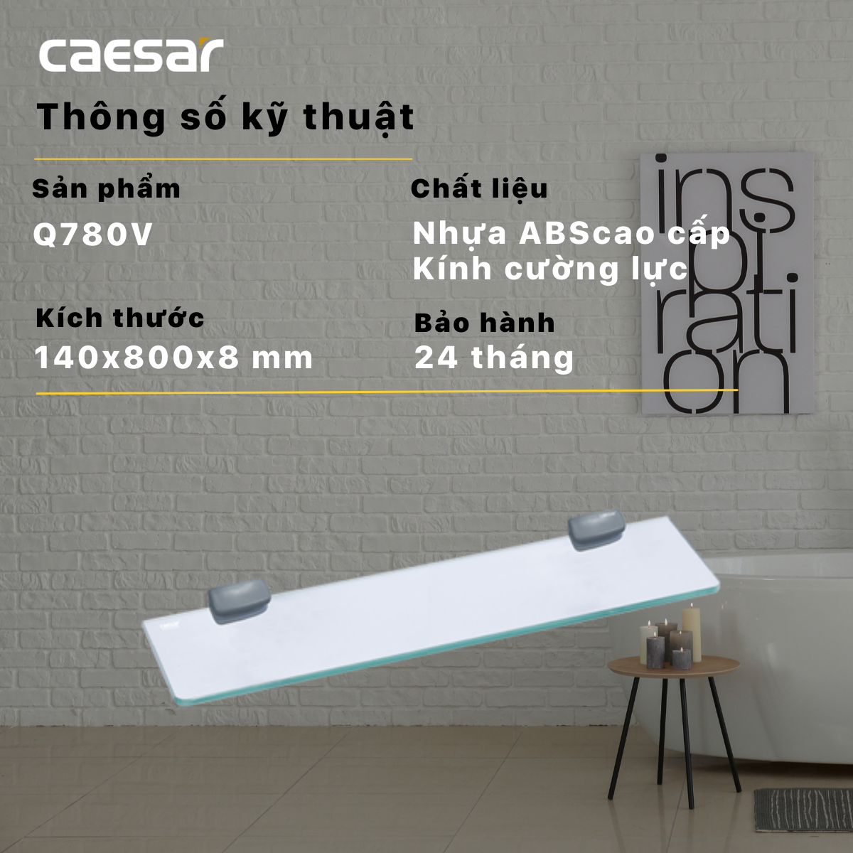 Gương soi phòng tắm 80x60cm kèm kệ kính Caesar M710 (M114 + Q780V) - 6