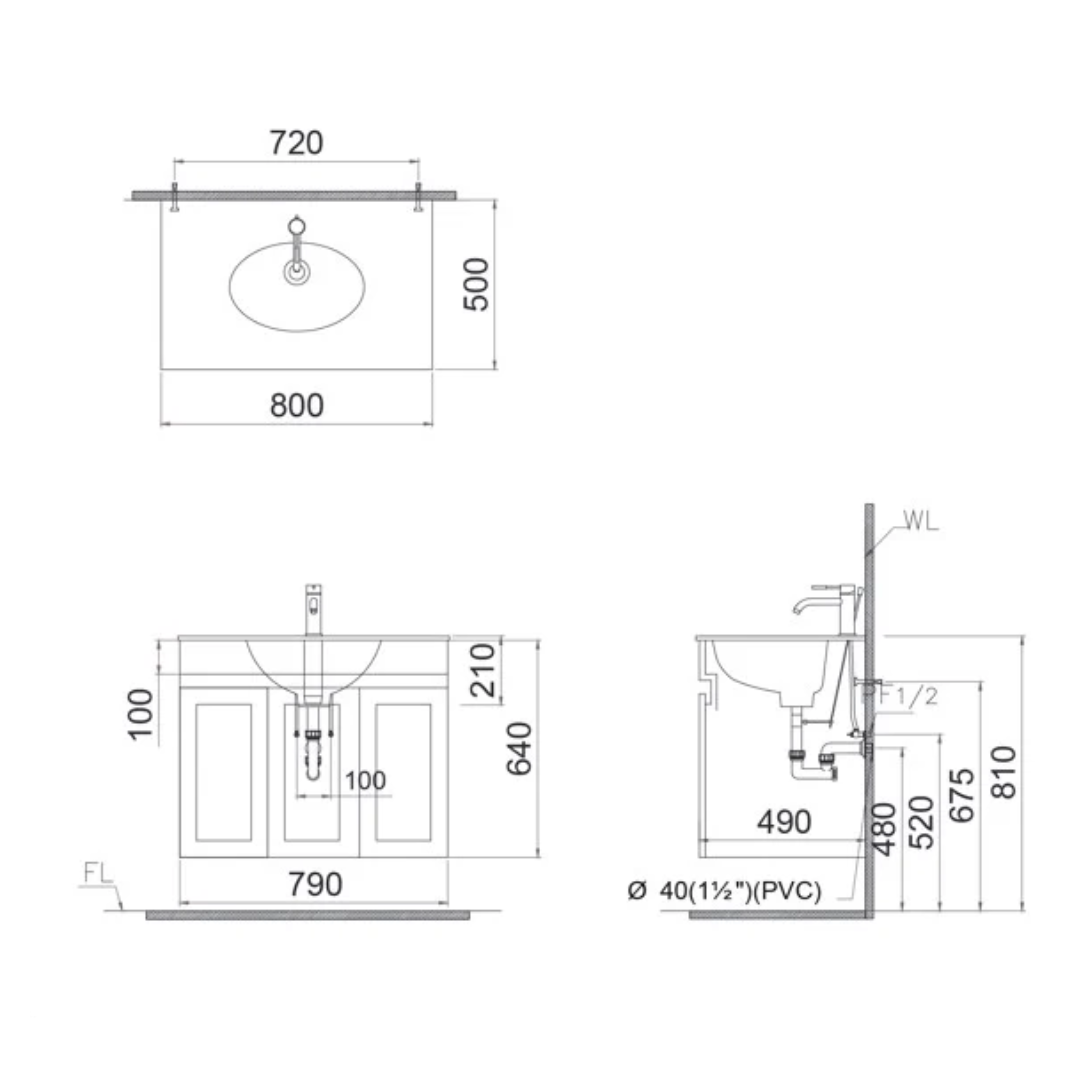 Bộ tủ lavabo Caesar LF5026+EH15026AV - 2