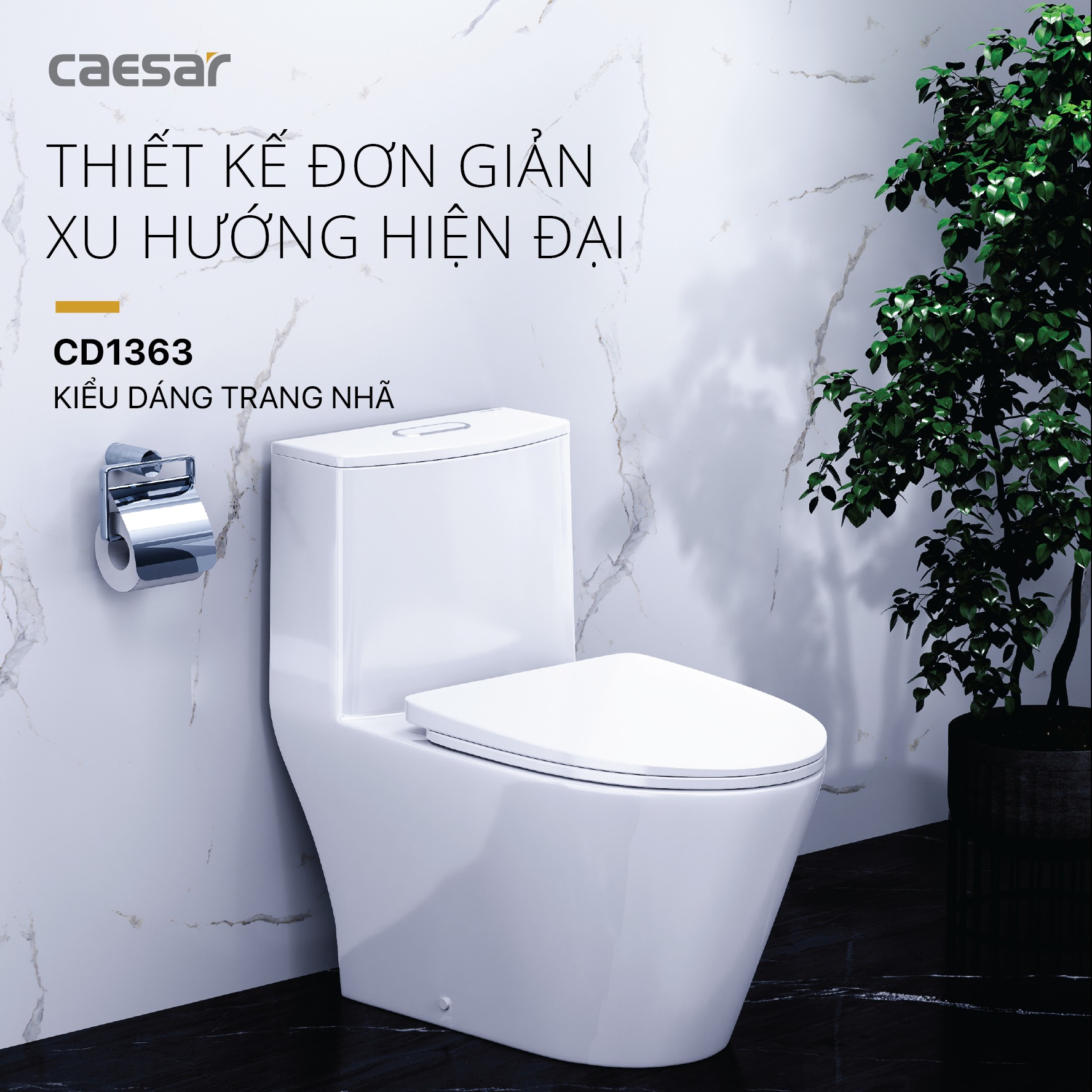 Bồn cầu 1 khối Caesar C1363 (CD1363) nắp đóng êm - 4